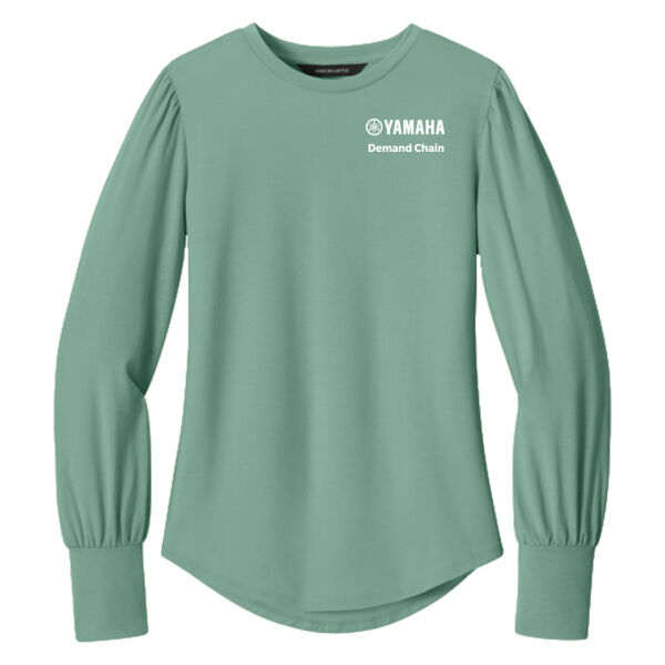 Mercer & Mettle Women's Stretch Jersey Long Sleeve Blouson Top - Embroidered Logo Thumbnail